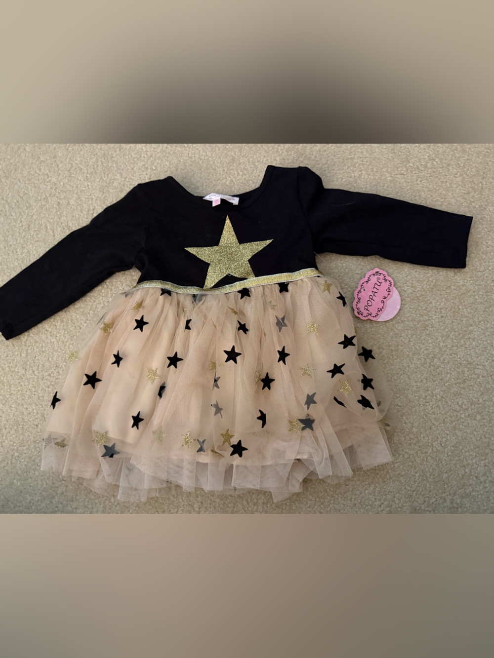 Popatu Girls' Black & Pink Star Tulle Dress